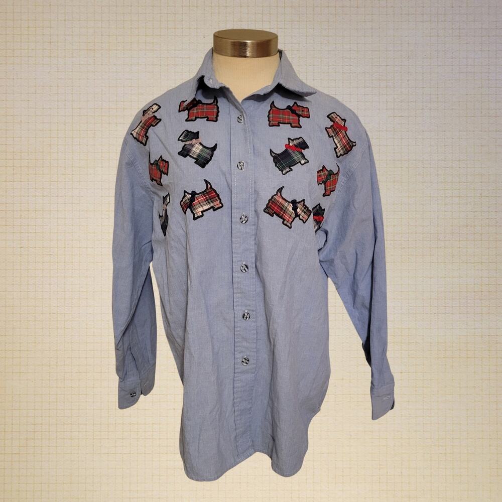 Vintage Denim Republic Womens Medium Embroidered Dog Patch Blouse